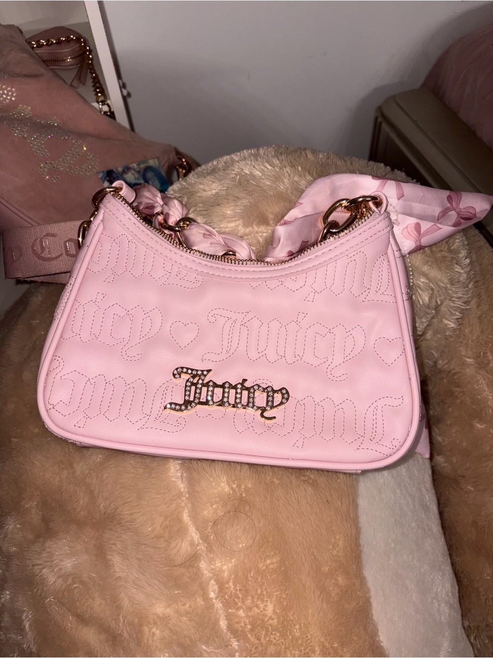 Juicy Couture Pastel Pink Shoulder Bag with Gold Logo
